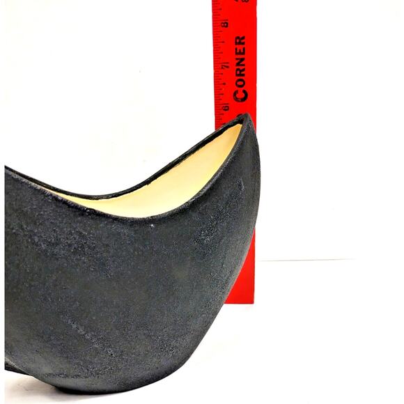 Vintage Abstract Crescent Shape Vase MCM Pottery Hand Painted Textured - Picture 7 of 7
